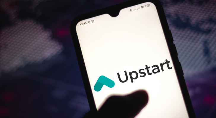 In this photo illustration the Upstart (UPST) logo seen displayed on a smartphone screen